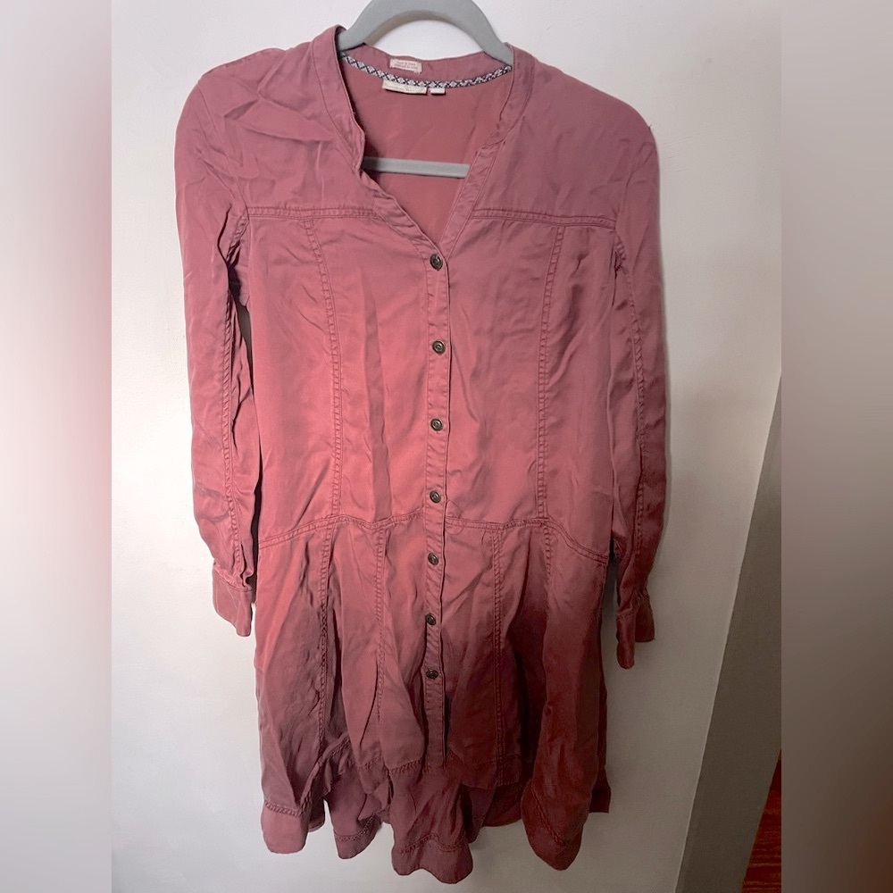 Anthropologie Pink Button-Up Dress